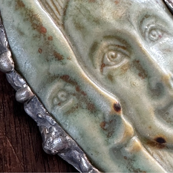 Sun and Moon Face Polymer Pendant Sterling Silver Necklace - Picture 6 of 16